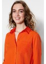 Trendyol Orange Basic Woven Cotton Shirt with Pocket