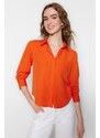 Trendyol Orange Basic Woven Cotton Shirt with Pocket