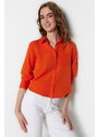 Trendyol Orange Basic Woven Cotton Shirt with Pocket