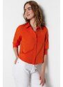 Trendyol Orange Basic Woven Cotton Shirt with Pocket