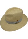 Luxusní panamský klobouk Fedora Bogart s šedou stuhou - ručně pletený, UV faktor 80 - Ekvádorská panama - Mayser Colmar