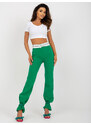 Fashionhunters Zelené látkové kalhoty s ohrnovacím pasem