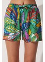 Happiness İstanbul Women's Tropical Green High Waist Summer Viscose Shorts