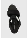 Sandály Calvin Klein Jeans WEDGE SANDAL BADGE dámské, černá barva, na klínku, YW0YW01028