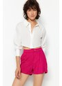 Trendyol Fuchsia Pleated Mini High Waist Crepe Knitted Shorts