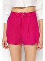 Trendyol Fuchsia Pleated Mini High Waist Crepe Knitted Shorts