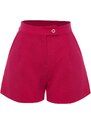 Trendyol Fuchsia Pleated Mini High Waist Crepe Knitted Shorts