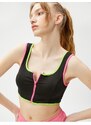 Koton Zippered Sports Bra. Padded, Non-wired Piping Detailed.