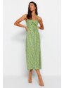 Trendyol zelené štěrbinové detailní maxi tkané šaty