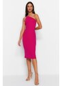 Trendyol Fuchsia One Shoulder A-Line/A-Line Form Midi Smart Crepe Strap Knitted Dress
