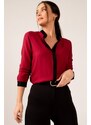 armonika Women's Burgundy Shirt with Stripe Front