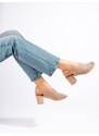 W. POTOCKI Pohodlné hnědé dámské sandály na širokém podpatku