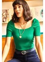 Olalook Women's Grass Green Square Collar Camisole Blouse