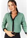 armonika Women's Green Shirt with Front Stripes