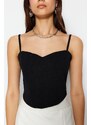 Trendyol Black Fitted Crepe Knitted Bustier with Crop Straps