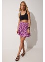 Happiness İstanbul Women's Purple Floral Ruffle Summer Viscose Mini Skirt