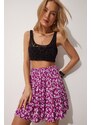 Happiness İstanbul Women's Purple Floral Ruffle Summer Viscose Mini Skirt