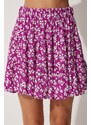 Happiness İstanbul Women's Purple Floral Ruffle Summer Viscose Mini Skirt