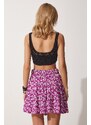 Happiness İstanbul Women's Purple Floral Ruffle Summer Viscose Mini Skirt