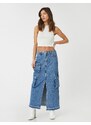 Koton Midi Jeans Cargo Skirt with a Slit Pocket Detail, Normal Waist.