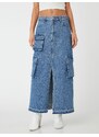 Koton Midi Jeans Cargo Skirt with a Slit Pocket Detail, Normal Waist.