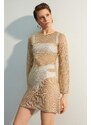 Trendyol Gold Glitter Mesh Elegant Evening Dress