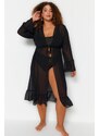 Trendyol Curve Long Black Chiffon Kimono & Caftan