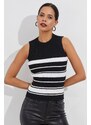 Cool & Sexy Women's Black and White Striped Sleeveless Knitwear Blouse YV113