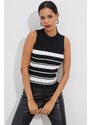 Cool & Sexy Women's Black and White Striped Sleeveless Knitwear Blouse YV113