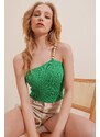 Trend Alaçatı Stili Women's Green Beaded Strap Knitwear Crop Blouse
