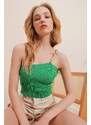 Trend Alaçatı Stili Women's Green Beaded Strap Knitwear Crop Blouse