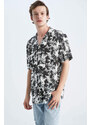 DEFACTO Regular Fit Short Sleeve Palm Print Viscose Shirt