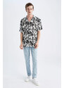 DEFACTO Regular Fit Short Sleeve Palm Print Viscose Shirt