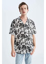 DEFACTO Regular Fit Short Sleeve Palm Print Viscose Shirt