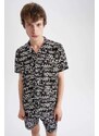 DEFACTO Regular Fit Short Sleeve Slogan Print Viscose Shirt