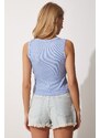 Happiness İstanbul Women's Sky Blue V-Neck Ribbed Crop Blouse