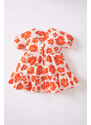 DEFACTO Baby Girl Floral Short Sleeve Linen Look Dress