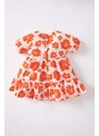 DEFACTO Baby Girl Floral Short Sleeve Linen Look Dress