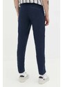 Plátěné kalhoty Abercrombie & Fitch tmavomodrá barva, přiléhavé