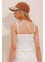 Trend Alaçatı Stili Women's White V-Neck Strap Crop Knitwear Knitted Blouse