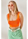 Olalook Women's Orange Six Oval Crop Knitwear Blouse