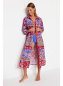 Trendyol Floral Print Midi Woven 100% Cotton Kimono & Caftan