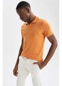 DEFACTO Slim Fit Polo Neck Základní pletené tričko s krátkým rukávem