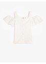 Koton T-Shirts With Frills Window Detail Buttons Round Neck Textured.