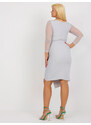 Fashionhunters Světle šedé šaty větší velikosti se síťovanými rukávy