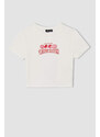 DEFACTO Crop Top Crew Neck Printed Short Sleeve T-Shirt