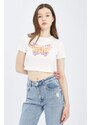 DEFACTO Cool Fitted Crew Neck Printed Short Sleeve Crop T-Shirt