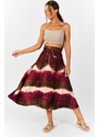 armonika Women's Plum Batik Patterned Sequin Tie Waist Skirt