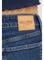 Džínové šortky Hollister Co. dámské, tmavomodrá barva, hladké, high waist