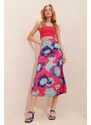 Trend Alaçatı Stili Women's Fuchsia High Waist Hidden Zipper Patterned Midiboy Satin Skirt